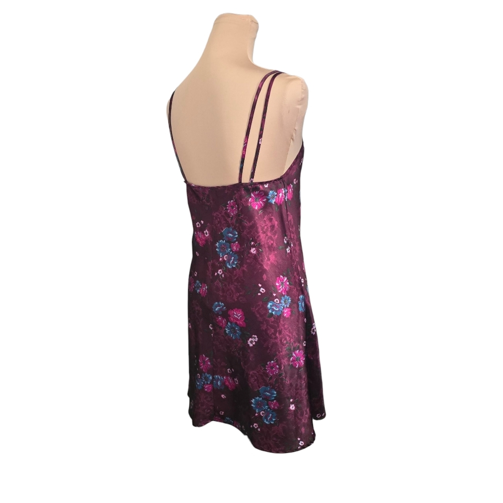 Women's Fashion Bug Floral Satin Chemise Slip Dress Purple Floral Print - Medium - Picture 5 of 9